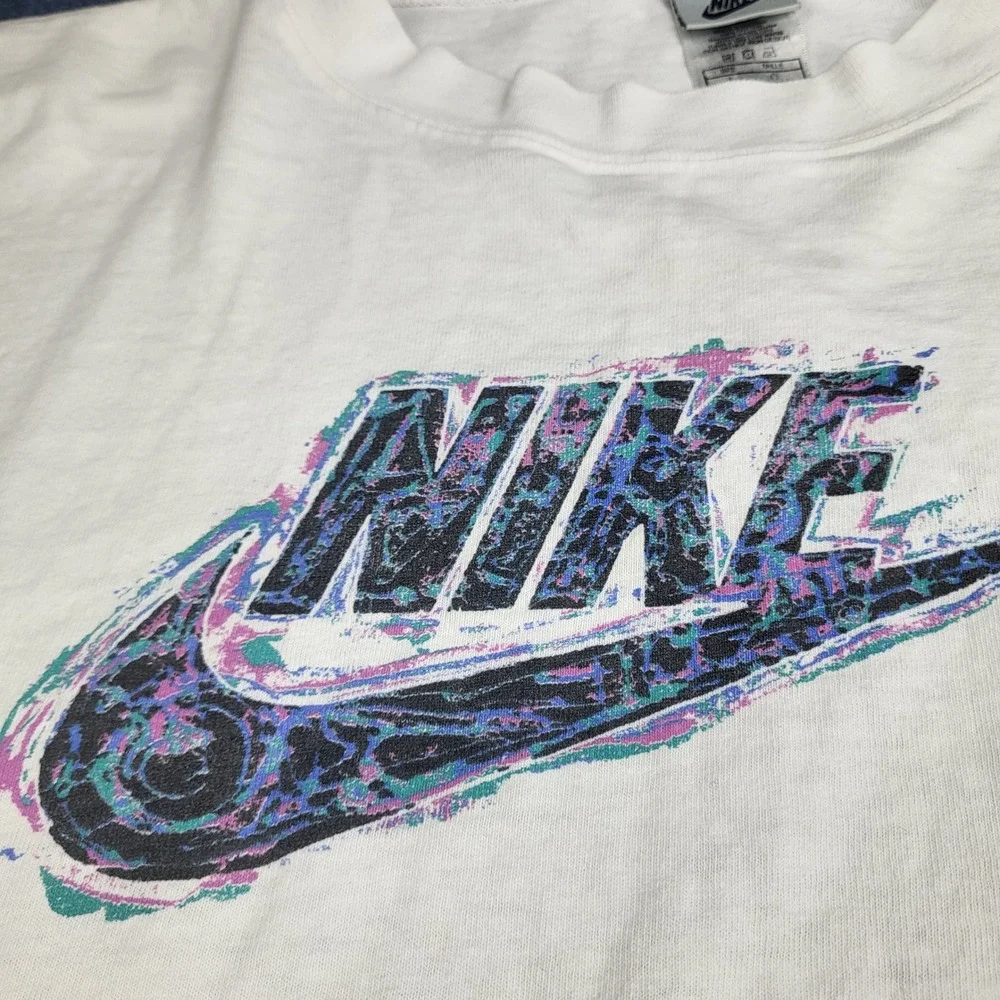 Vintage Nike Silver Tag Long Sleeve Graphic T-Shirt White Large Made in USA 90s - Picture 7 of 10